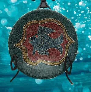 Ceramic Handmade Medium Bowl Decorative Art Dot Painted Fish Ocean Beach